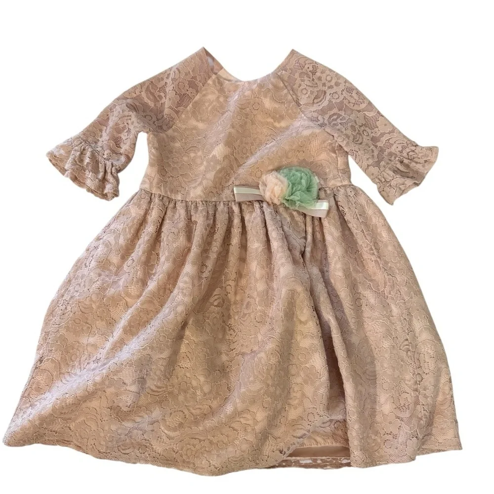 Pippa & Julie|Kids Girls Pastourelle Pink Lace Pink Dress-Size 5 years